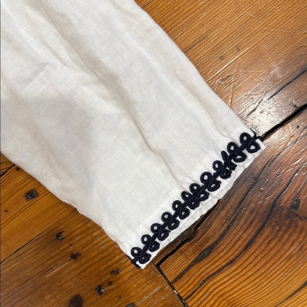 Symple NYC Tunic Embroidered Linen White and Navy Top size medium - Picture 6 of 13